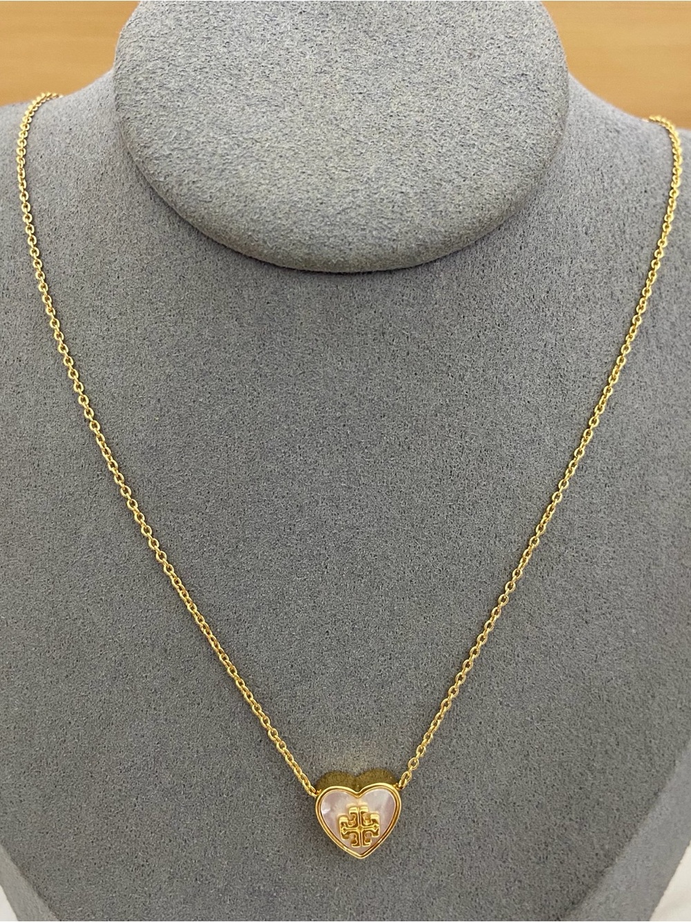 Tory Burch Gold Heart Necklace with Pink Enamel Center